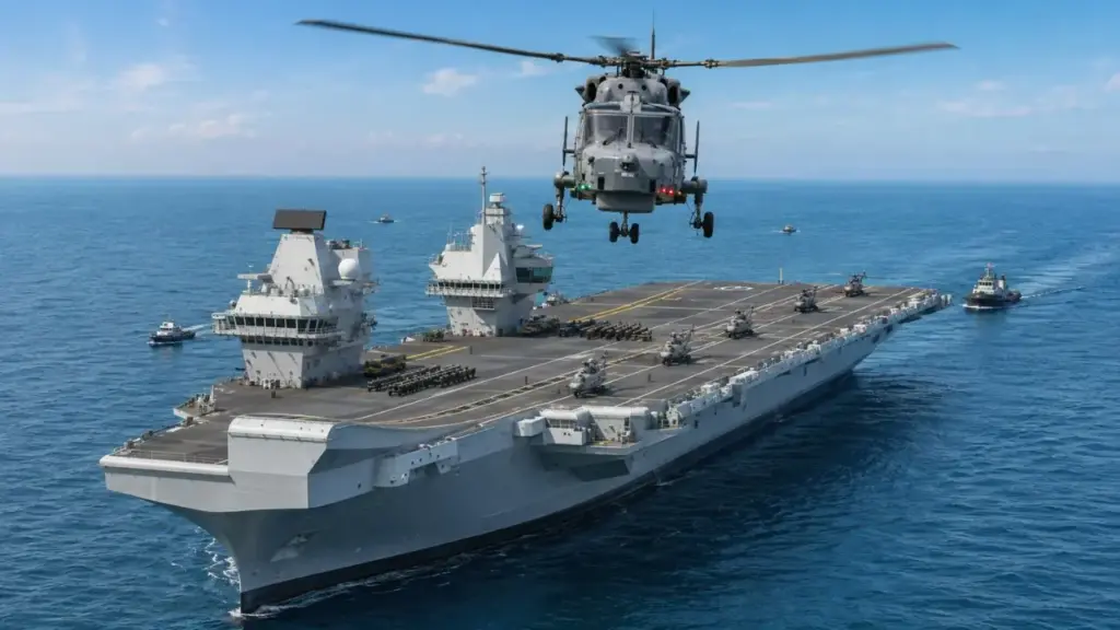 Com 284 metros, 66 mil toneladas e espaço para até 1.600 militares a bordo, o HMS Queen Elizabeth está entre os maiores porta-aviões da Marinha Britânica, projetado para operar caças F-35B e levar poder a quilômetros de distância