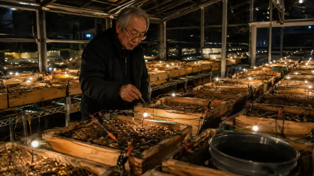 Inventor japones usa vinho, terra e até pão francês para gerar eletricidade e surpreende ao manter 800 LEDs acesos com 1.500 caixas de solo