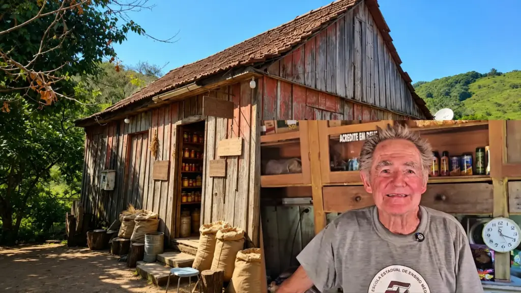 Seu Celso, aos 82 anos, mantém mercadinho de madeira com mais de 130 anos no interior de Taquara e preserva uma verdadeira viagem ao passado, com relíquias do tempo dos tropeiros, moinho histórico e histórias que resistem ao desaparecimento da vida no campo Seu Celso, aos 82 anos, mantém mercadinho de madeira com mais de 130 anos no interior de Taquara e preserva uma verdadeira viagem ao passado, com relíquias do tempo dos tropeiros, moinho histórico e histórias que resistem ao desaparecimento da vida no campo