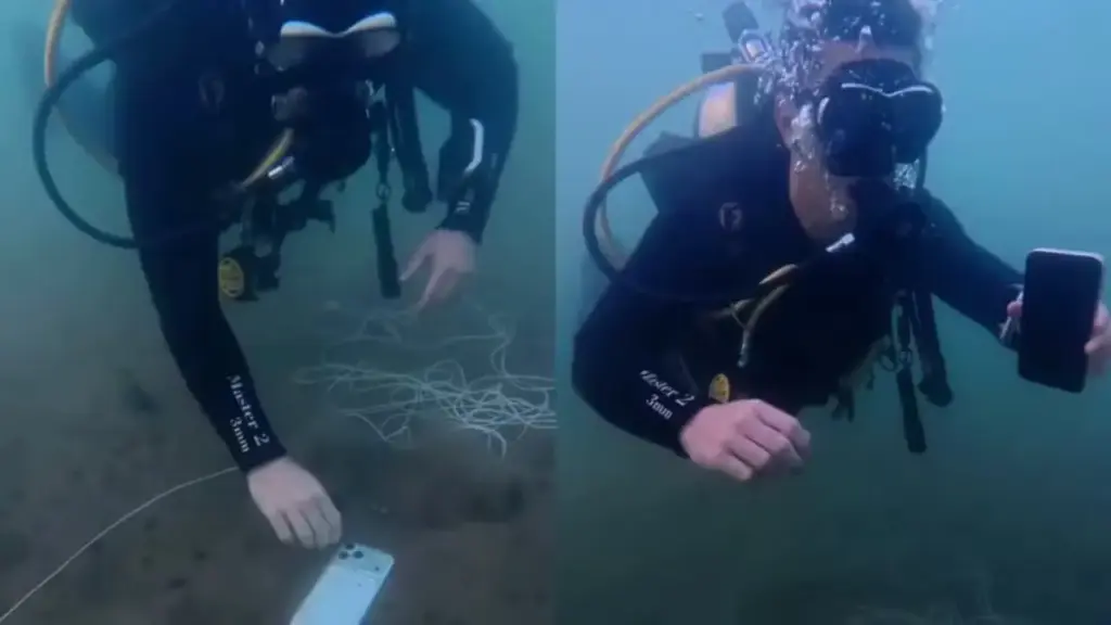 Celular cai de uma moto aquática, fica 24 horas submerso no fundo de um lago e é recuperado funcionando por mergulhadores