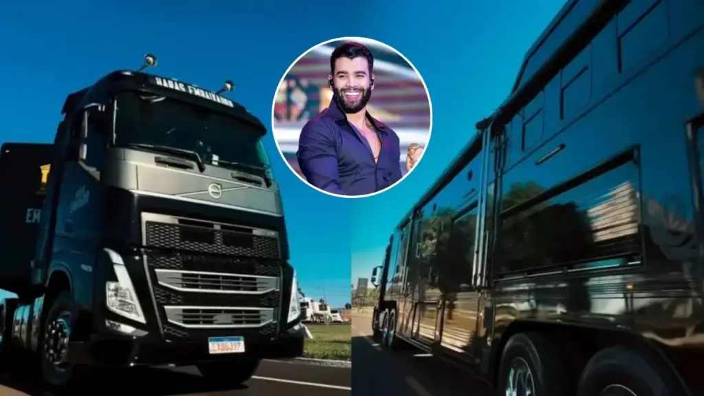 Gusttavo Lima troca hotel por “mansão” sobre rodas em Barretos; motorhome do Embaixador chega puxado por Volvo FH 540, possui suíte, sala e sistemas próprios de água e energia
