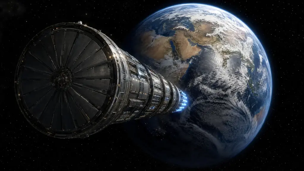 Com 115 km de comprimento e massa total de cerca de 1 trilhão de toneladas, nave-mundo levaria 1 milhão de pessoas para outra estrela, poderia chegar a 10 milhões de habitantes e usaria 1.024 motores de fusão em uma viagem de 854 anos