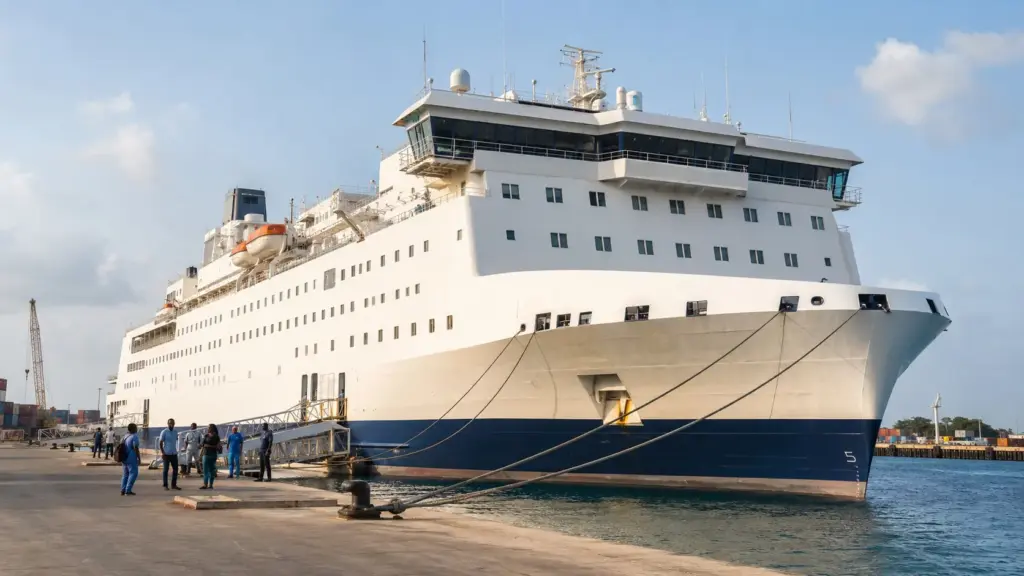 Com 174 metros, seis salas de cirurgia e espaço para até 950 pessoas, Global Mercy é o maior navio hospital civil do mundo e leva atendimento gratuito a comunidades africanas com acesso limitado a cirurgias