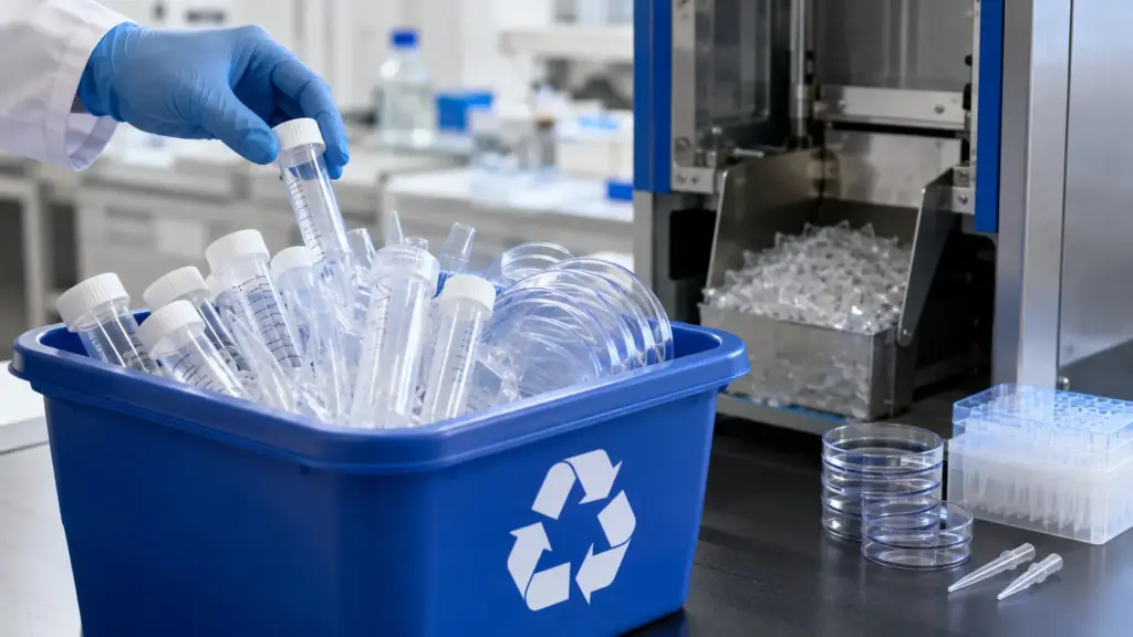 Essa nova tecnologia transforma 72.000 frascos de laboratório descartáveis contaminados em plástico reciclável
