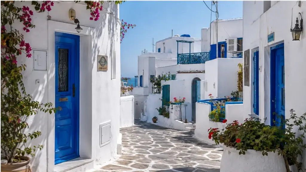 Por que as casas desta cidade têm paredes brancas e portas azuis? A explicação envolve o calor, o mar e até sobras de tinta: o branco ajudava a manter os ambientes mais frescos, enquanto o azul podia ter origem nas tintas que sobravam dos barcos de pescadores