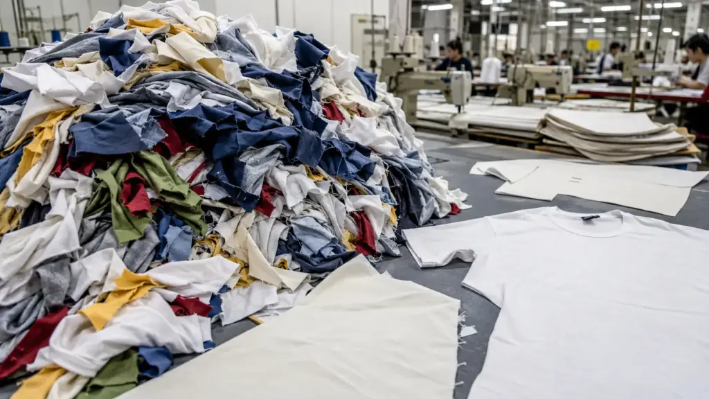 Pesquisadores noruegueses acompanham uma camiseta de algodão produzida em Bangladesh e usada na Noruega, descobrem que o desperdício têxtil provoca a perda de 44% das fibras antes da venda e apontam como uma fabricação mais eficiente poderia ampliar o reaproveitamento Pesquisadores noruegueses acompanham uma camiseta de algodão produzida em Bangladesh e usada na Noruega, descobrem que o desperdício têxtil provoca a perda de 44% das fibras antes da venda e apontam como uma fabricação mais eficiente poderia ampliar o reaproveitamento