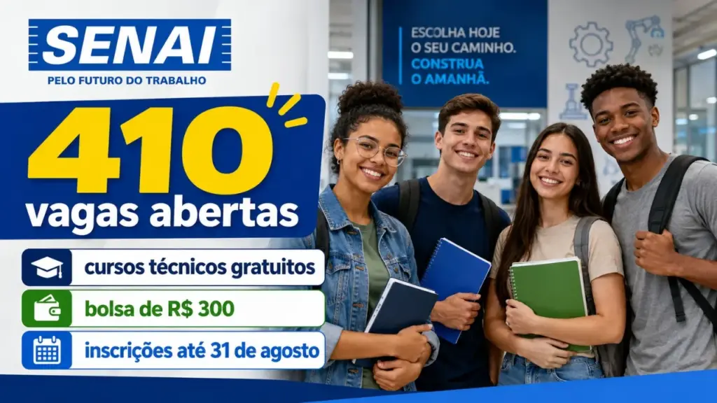 Senai oferece 410 vagas em cursos técnicos gratuitos com bolsa de R$ 300 para jovens de até 22 anos em Mato Grosso do Sul; inscrições seguem até 31 de agosto