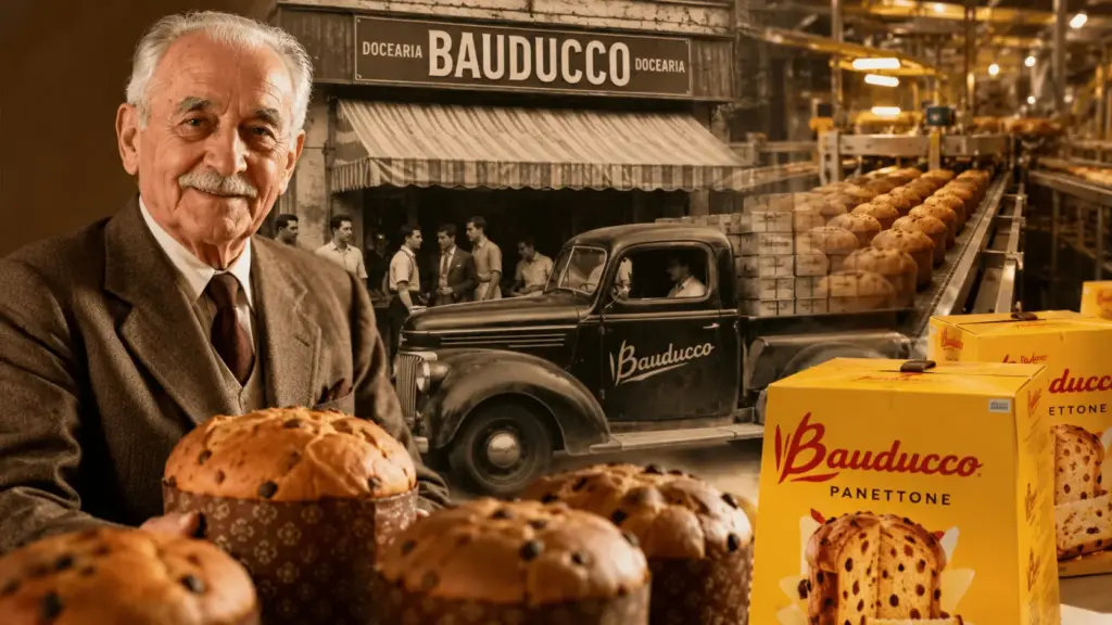 Imigrante italiano abriu em 1952 uma pequena doceira no bairro do Brás após perder dinheiro em outro negócio, começou apresentando o panetone aos brasileiros e hoje a Bauducco é a maior indústria de produtos forneados da América Latina, presente em oito de cada dez lares do país e em mais de 40 mercados internacionais