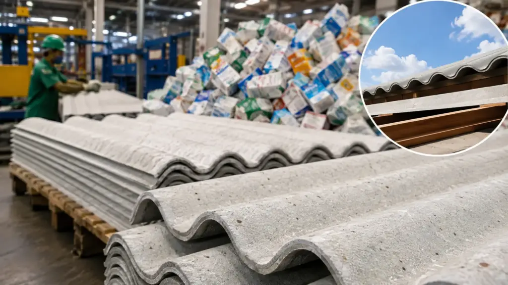 Adeus ao telhado de fibrocimento: Empresa transforma até 6 bilhões de caixinhas de leite descartadas todos os anos no Brasil em telhas que reduzem o calor em até 30%, suportam 150 quilos por metro quadrado e resistem até a tempestades de granizo Adeus ao telhado de fibrocimento: Empresa transforma até 6 bilhões de caixinhas de leite descartadas todos os anos no Brasil em telhas que reduzem o calor em até 30%, suportam 150 quilos por metro quadrado e resistem até a tempestades de granizo