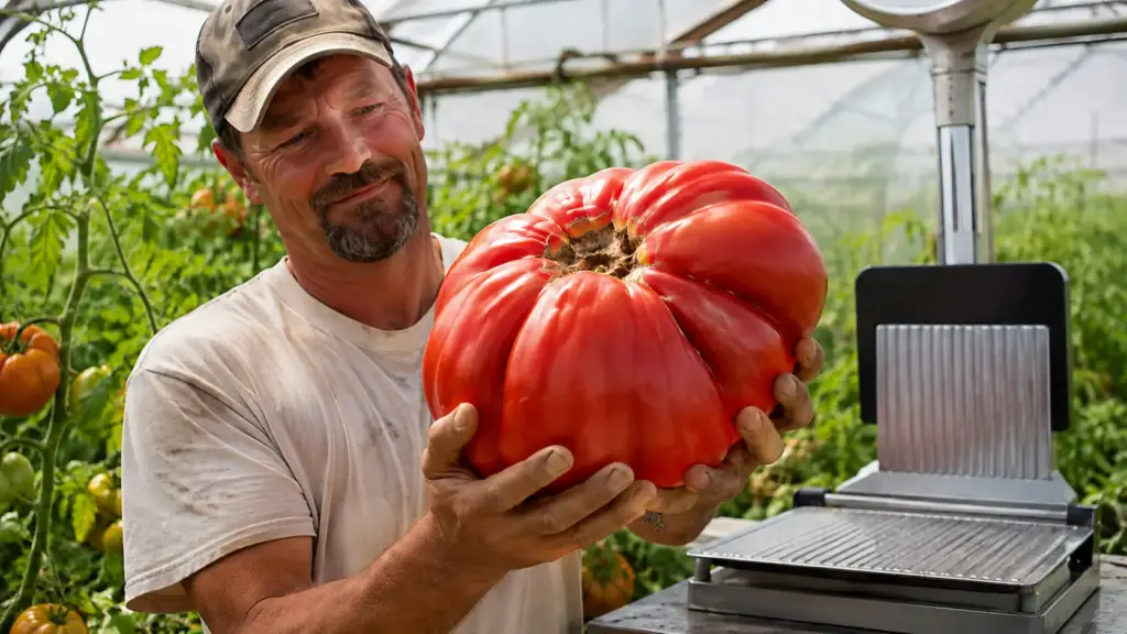 Agricultor quebra o próprio recorde várias vezes na mesma safra e termina temporada com tomate monstruoso de 7,66 kg