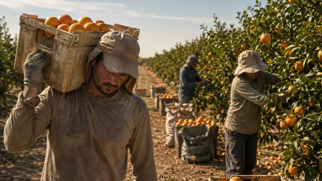 Trabalhadores vulneráveis enfrentam jornadas de até 12 horas e recebem menos de R$ 26 por hora para fornecer alimentos baratos à Austrália