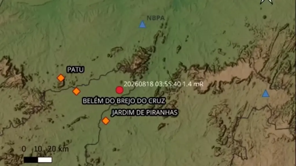 Tremor de terra é registrado durante a madrugada e atinge magnitude 1,4 no Sertão da Paraíba Tremor de terra é registrado durante a madrugada e atinge magnitude 1,4 no Sertão da Paraíba