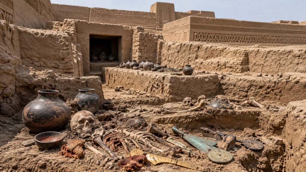 Tumba de 600 anos é encontrada no Peru com restos de 38 pessoas, peças de ouro e cobre, armas, joias, tecidos e cerca de 200 vasos de cerâmica Tumba de 600 anos é encontrada no Peru com restos de 38 pessoas, peças de ouro e cobre, armas, joias, tecidos e cerca de 200 vasos de cerâmica