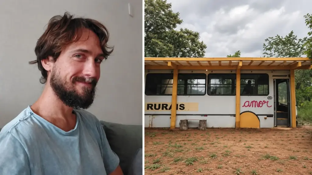 Aos 38 anos, ex-ator da Globo transforma ônibus antigo em casa com energia solar e saneamento próprio na Chapada dos Veadeiros, passa temporadas cercado pela natureza e mantém rotina confortável sem abandonar cinema, teatro e televisão, viajando para trabalhos e depois retornando ao interior de Goiás Aos 38 anos, ex-ator da Globo transforma ônibus antigo em casa com energia solar e saneamento próprio na Chapada dos Veadeiros, passa temporadas cercado pela natureza e mantém rotina confortável sem abandonar cinema, teatro e televisão, viajando para trabalhos e depois retornando ao interior de Goiás