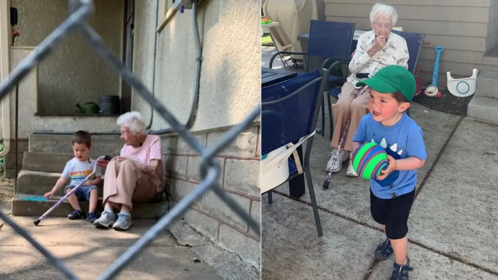 Aos 99 anos, idosa começa a brincar pela cerca com o menino de 2 anos da casa ao lado, inventa o jogo “bola de bengala”, entrega ao pequeno os caminhões de brinquedo guardados desde a morte do filho e comemora o centésimo aniversário ao lado daquele que passou a considerar seu neto mais próximo