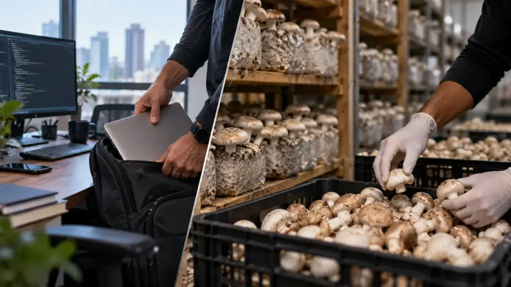 Após 14 anos trabalhando com tecnologia, homem larga carreira, começa a cultivar cogumelos na cidade natal e negócio cresce até produzir 600 kg por dia e faturar R$ 100 mil Após 14 anos trabalhando com tecnologia, homem larga carreira, começa a cultivar cogumelos na cidade natal e negócio cresce até produzir 600 kg por dia e faturar R$ 100 mil