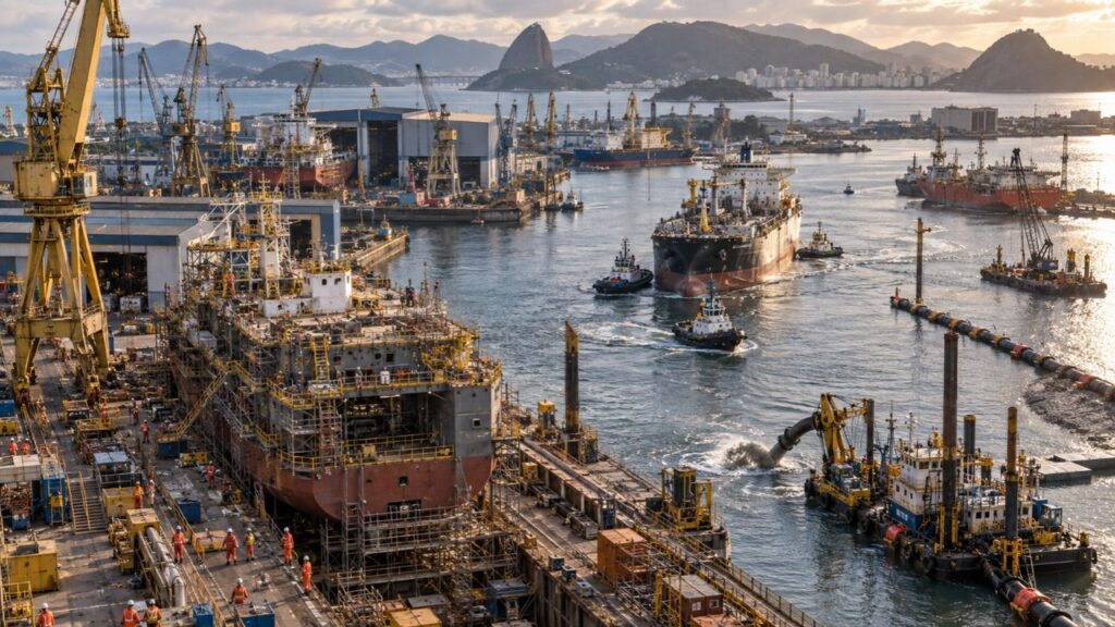 Após perder milhares de empregos na crise da indústria naval, Niterói aprofunda canal para receber embarcações maiores, investe R$ 162,5 milhões em infraestrutura e busca novos contratos com Petrobras e Transpetro, enquanto estaleiros retomam produção e o Mauá amplia quadro de cerca de 600 para aproximadamente 1.500 trabalhadores