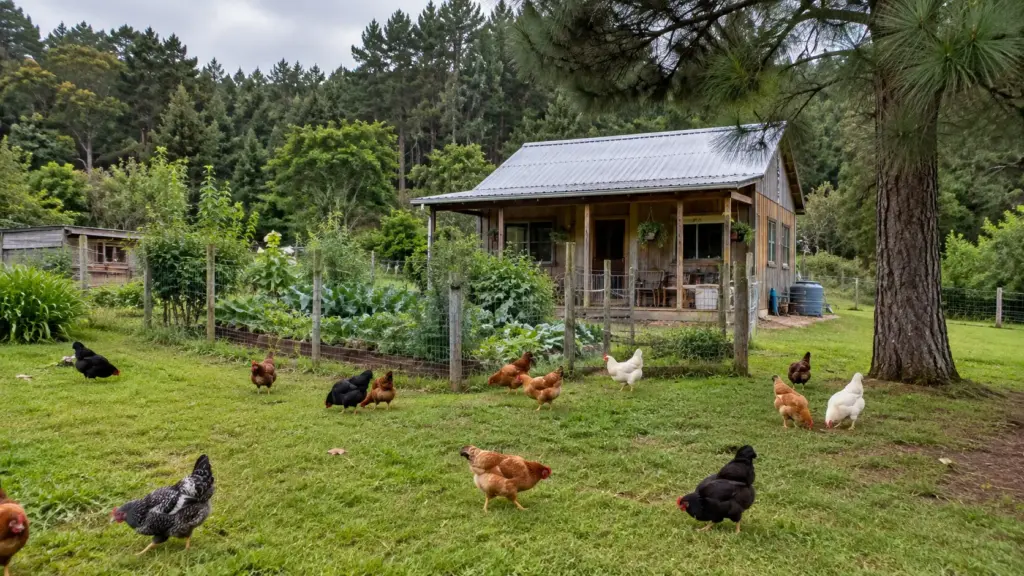 Após se separar, mãe de dois filhos constrói uma pequena casa para gastar menos, vive sem água encanada, cria galinhas, patos, perus e coelhos e produz metade da própria comida