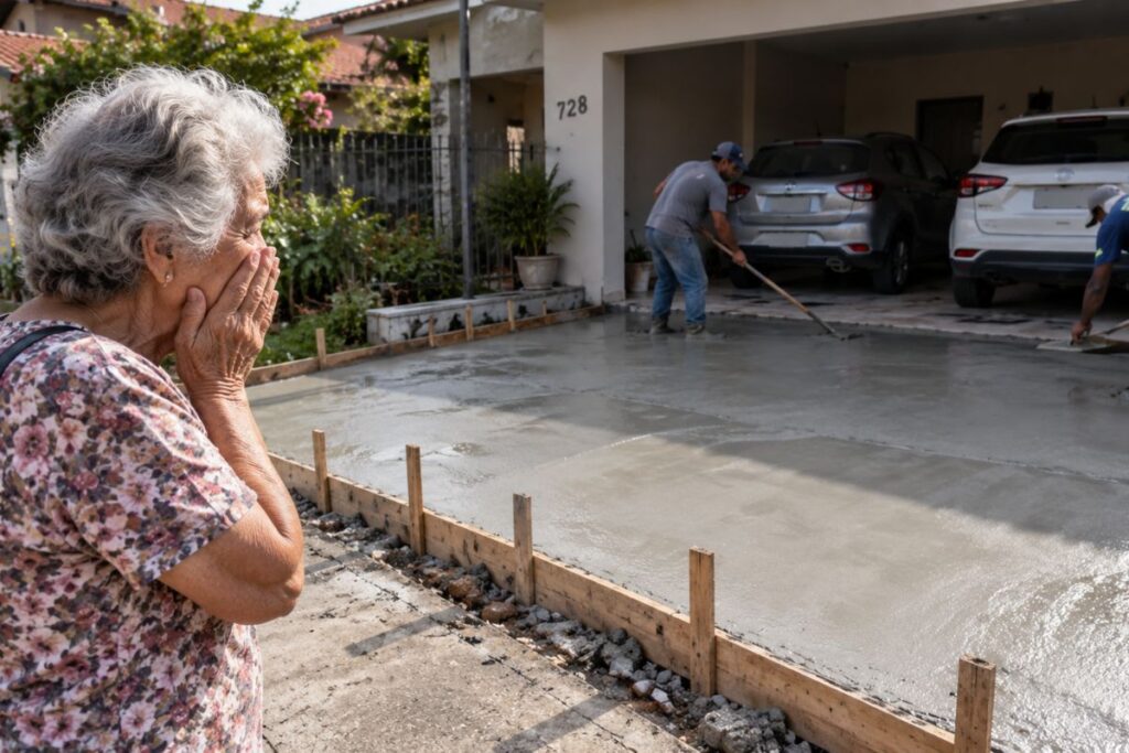 Aposentada passa seis anos transformando a frente de casa em jardim, sai por pouco mais de três horas para ir à feira e volta para encontrar três canteiros cobertos por concreto, depois que o filho chamou um pedreiro para ampliar a garagem e abrir espaço para um segundo carro