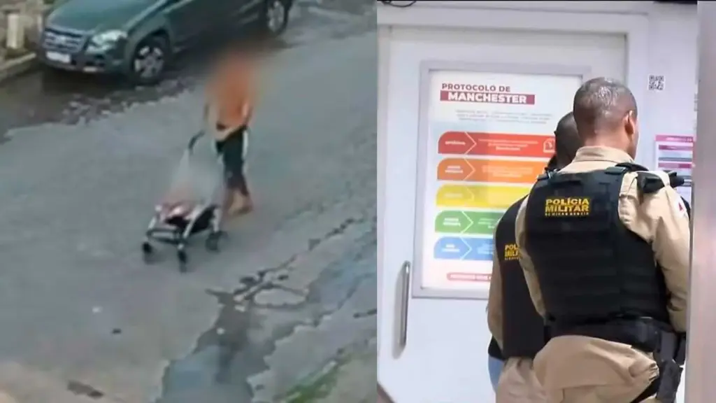 Motorista passa por rua de Contagem à noite, estranha carrinho de bebê parado sozinho junto ao meio-fio, decide parar para verificar e encontra menino de apenas 6 meses usando só uma fralda, câmeras registram homem deixando a criança no local e polícia passa a procurar o pai