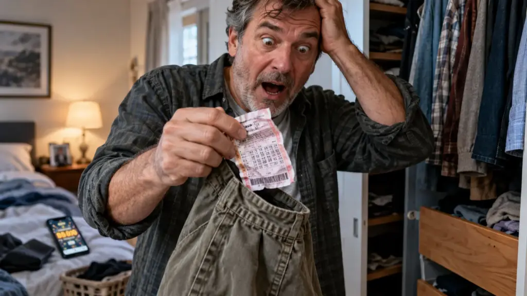 Apostador encontrou bilhete de loteria de US$ 5,9 milhões amassado no bolso de uma calça velha após quase um ano e restarem apenas oito dias para o prêmio expirar Apostador encontrou bilhete de loteria de US$ 5,9 milhões amassado no bolso de uma calça velha após quase um ano e restarem apenas oito dias para o prêmio expirar