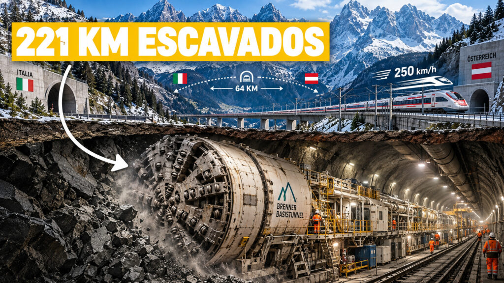 Europa abre 221 km de túneis sob os Alpes e prepara ligação ferroviária subterrânea de 64 km entre Áustria e Itália; trens poderão cruzar a montanha em 25 minutos a até 250 km/h