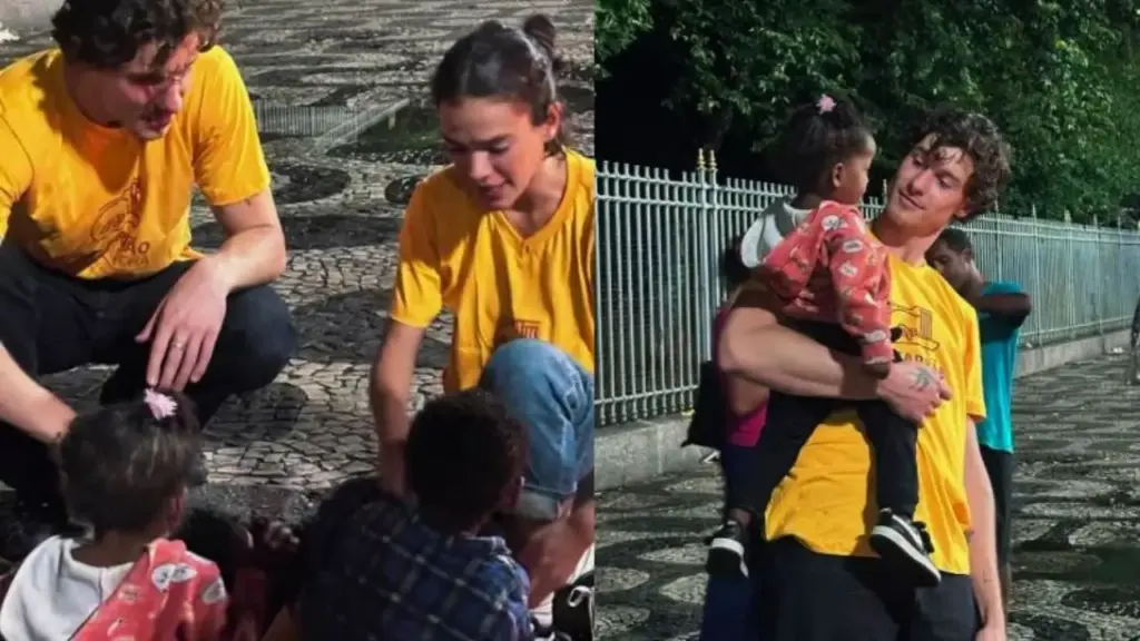 Bruna Marquezine e Shawn Mendes deixam a rotina de celebridades de lado no Rio, entram como voluntários em ação que distribui 3.315 quentinhas para pessoas em situação de rua e passam a noite entregando água, bolachas e refeições ao lado de outros voluntários de um projeto que acontece todas as segundas-feiras