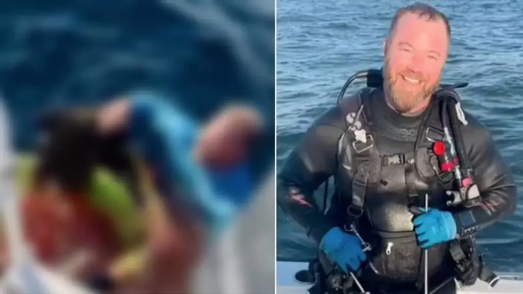 Capitão vê mergulhador cercado de sangue após ataque de tubarão a 48 km da costa, pula no mar com o animal ainda por perto, empurra vítima ferida de volta ao barco e improvisa torniquete após mordidas romperem uma artéria