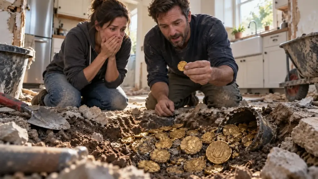 Casal escava o chão para construir uma nova fundação durante a reforma da cozinha e encontra 82 moedas enterradas havia mais de 200 anos, com peças cunhadas entre 1726 e 1814 no Brasil, Estados Unidos, França, Espanha e antigas colônias americanas