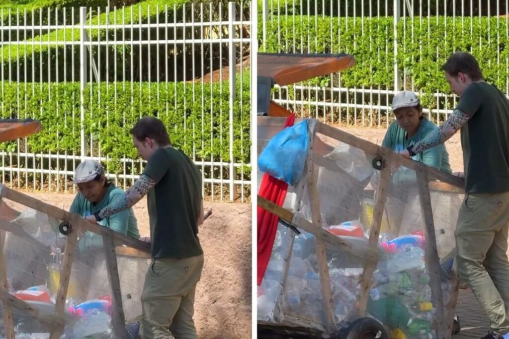 Catadora de Chapecó trabalha há 40 anos nas ruas, criou quatro filhos recolhendo materiais recicláveis e ainda empurra carrinho pesado mesmo com hérnia de disco e osteoporose; em dias fracos, diz conseguir apenas R$ 15 e afirma que a renda mensal costuma ficar entre R$ 200 e R$ 300