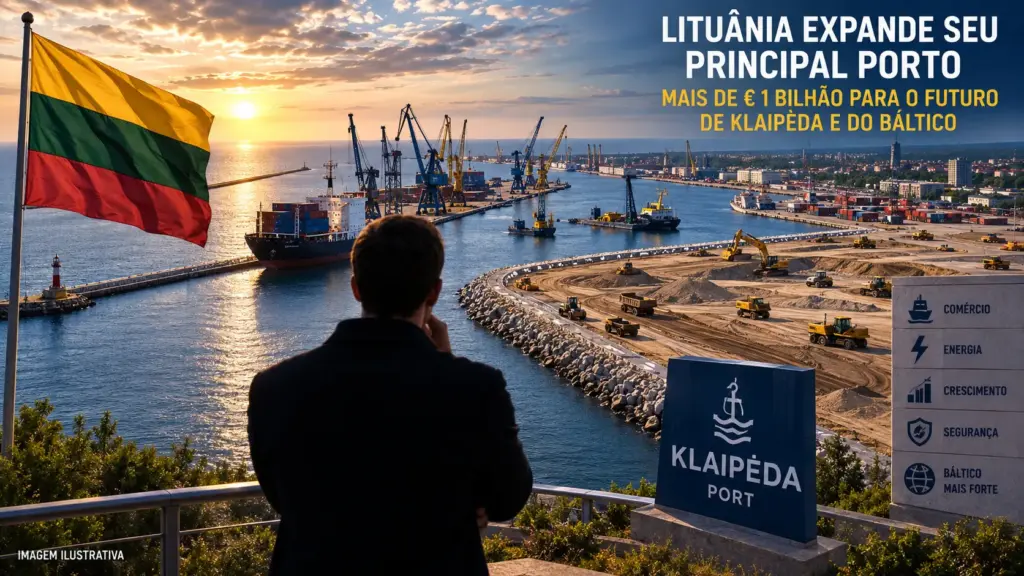 Lituânia inicia maior expansão da história de seu principal porto, prepara 100 hectares de nova área e leva projeto acima de € 1 bilhão para ampliar cargas e mobilidade militar no Báltico Lituânia inicia maior expansão da história de seu principal porto, prepara 100 hectares de nova área e leva projeto acima de € 1 bilhão para ampliar cargas e mobilidade militar no Báltico