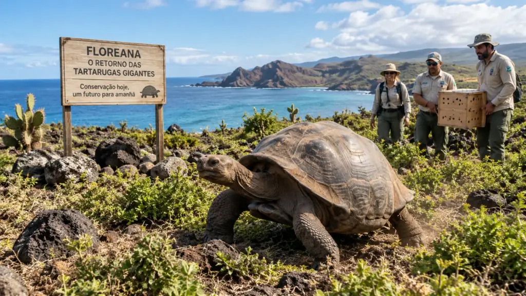 Após mais de 180 anos desaparecidas de Floreana, 158 tartarugas gigantes voltam à ilha de Galápagos após cientistas recuperarem linhagem perdida com genética, reprodução controlada, GPS e tecnologia da NASA