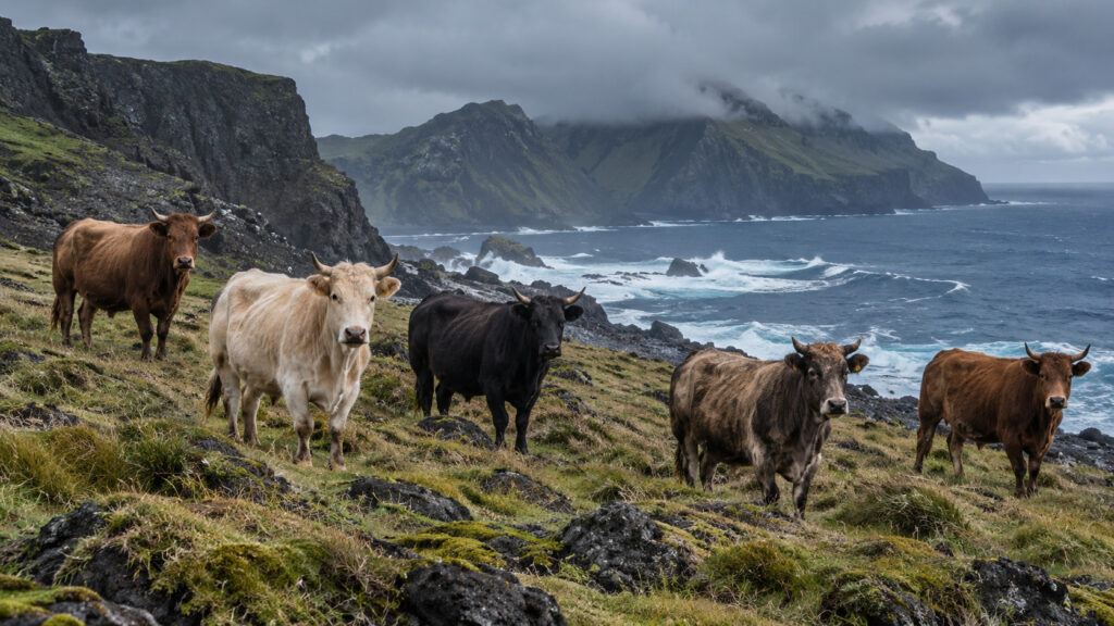 Em 1871, uma família desistiu de viver em uma ilha vulcânica remota e abandonou somente cinco bovinos; mais de um século depois, cientistas encontraram quase 2 mil descendentes selvagens, descobriram um dos maiores níveis de consanguinidade já registrados em uma população próspera de mamíferos e tentaram entender como o pequeno rebanho contrariou previsões da genética, sobreviveu sem ajuda humana e escapou de um colapso considerado praticamente inevitável