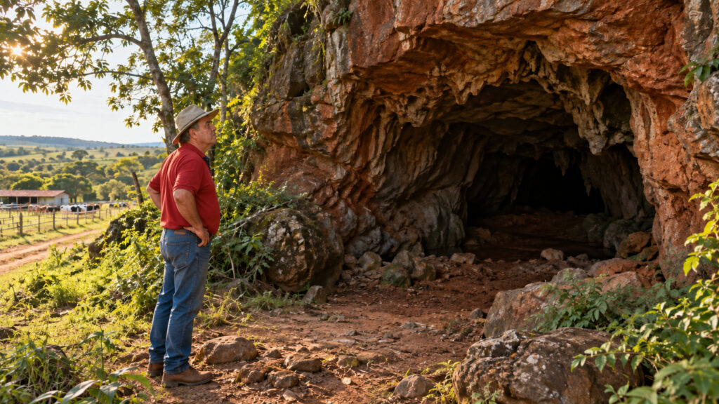 Produtor criava gado e produzia leite e queijos artesanais na fazenda comprada dois anos antes em Mato Grosso do Sul, recebeu de antigo funcionário a revelação de que havia uma caverna escondida na propriedade que ninguém lhe contou na negociação e decidiu transformar o achado em atração turística
