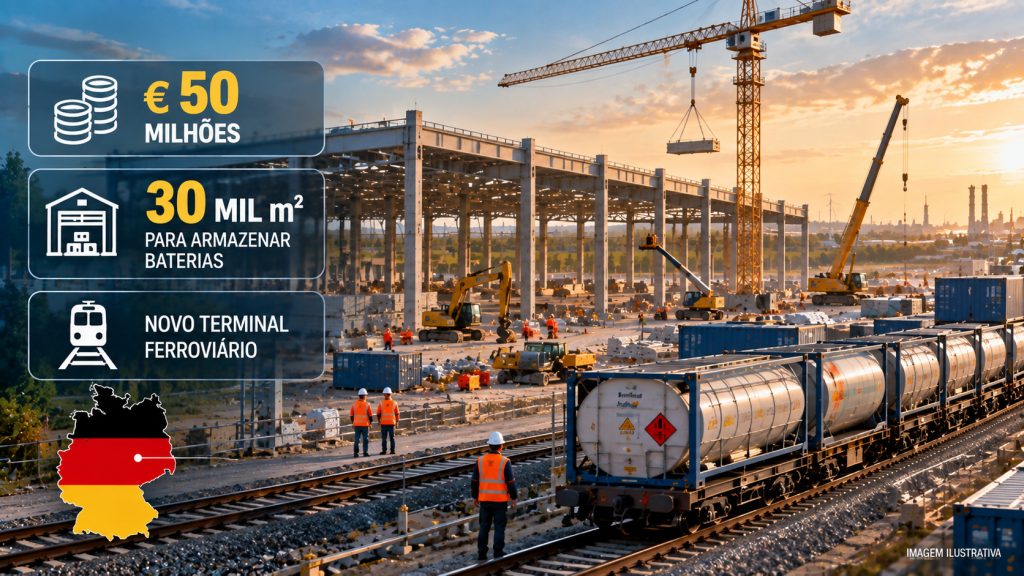 Empresa de Dubai inicia obra de € 50 milhões na Alemanha, constrói armazém de 30 mil m² para baterias de carros elétricos e prepara ferrovia para transportar produtos perigosos com até 80 novos empregos