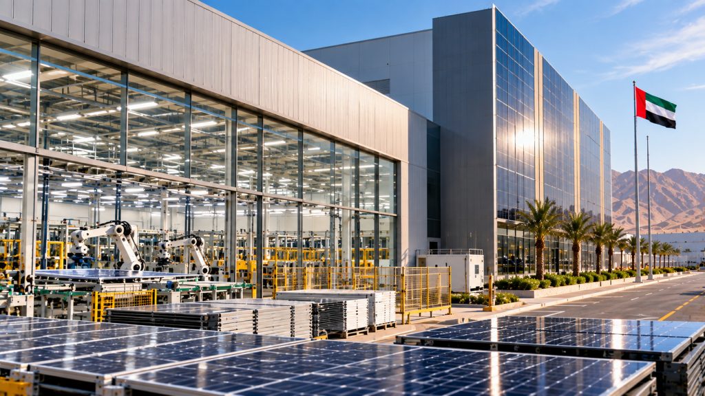 Emirados Árabes inauguram fábrica solar de 30 mil m² com capacidade para produzir 600 MW em painéis por ano, criar 500 mil m² de fachadas fotovoltaicas e superar 1,8 GW em expansão futura