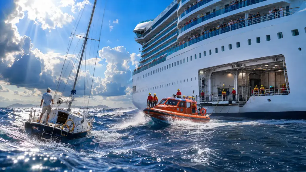 Navio com milhares de passageiros muda rota no Caribe durante cruzeiro de 14 dias, passa cerca de 2 horas procurando veleiro em perigo e resgata único homem a bordo antes de deixá-lo sob cuidados da tripulação