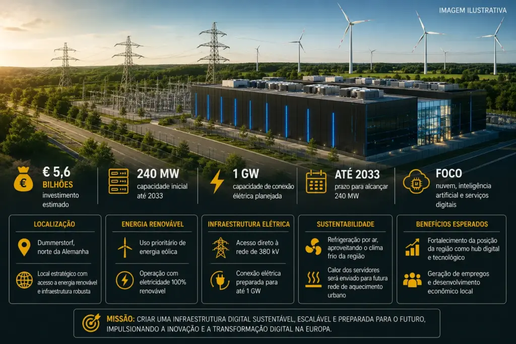 Grupo dono de Lidl e Kaufland prepara data center de € 5,6 bilhões na Alemanha, combina IA, cloud, energia renovável e reaproveitamento do calor dos servidores Grupo dono de Lidl e Kaufland prepara data center de € 5,6 bilhões na Alemanha, combina IA, cloud, energia renovável e reaproveitamento do calor dos servidores