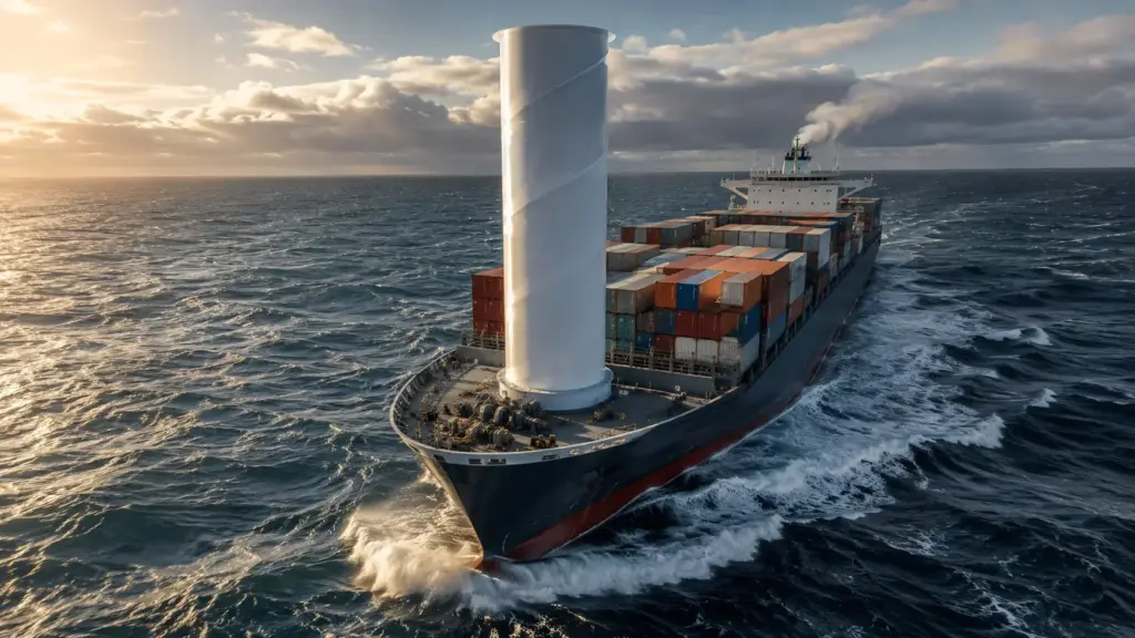 Maersk volta ao vento para cortar combustível de porta-contêineres, instala vela rotativa de 35 metros em navio de médio porte e testa tecnologia que pode reduzir consumo entre 5% e 25% conforme a rota