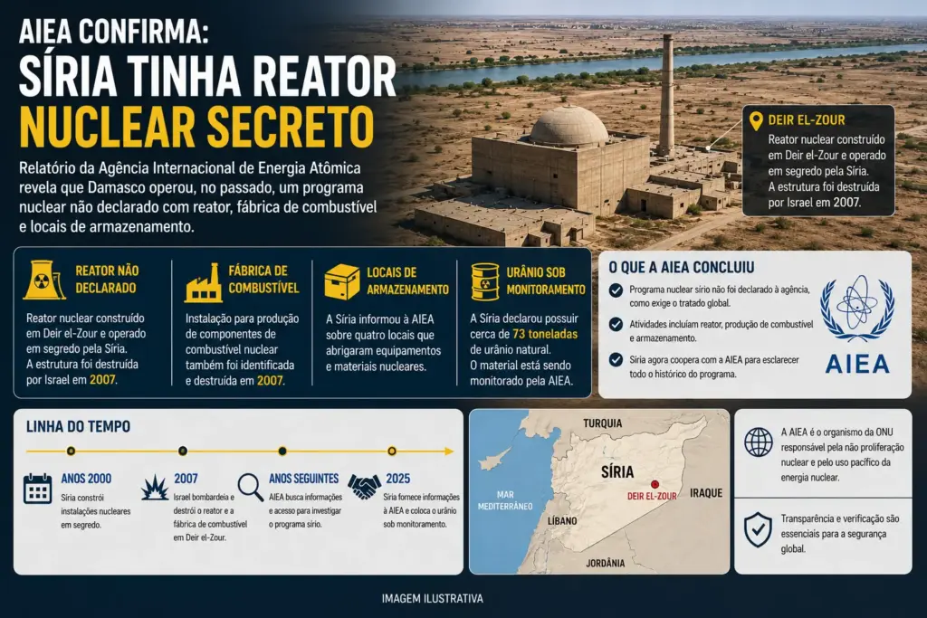 ONU confirma que Síria construía reator nuclear secreto sob Assad, encontra infraestrutura compatível após 19 anos e coloca 73 toneladas de urânio sob vigilância internacional