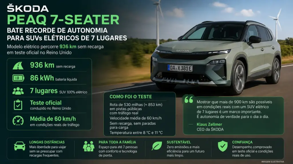 Carro SUV elétrico de 7 lugares roda 936 km sem recarregar, supera autonomia oficial em quase 45% e termina viagem com consumo de apenas 9,2 kWh/100 km