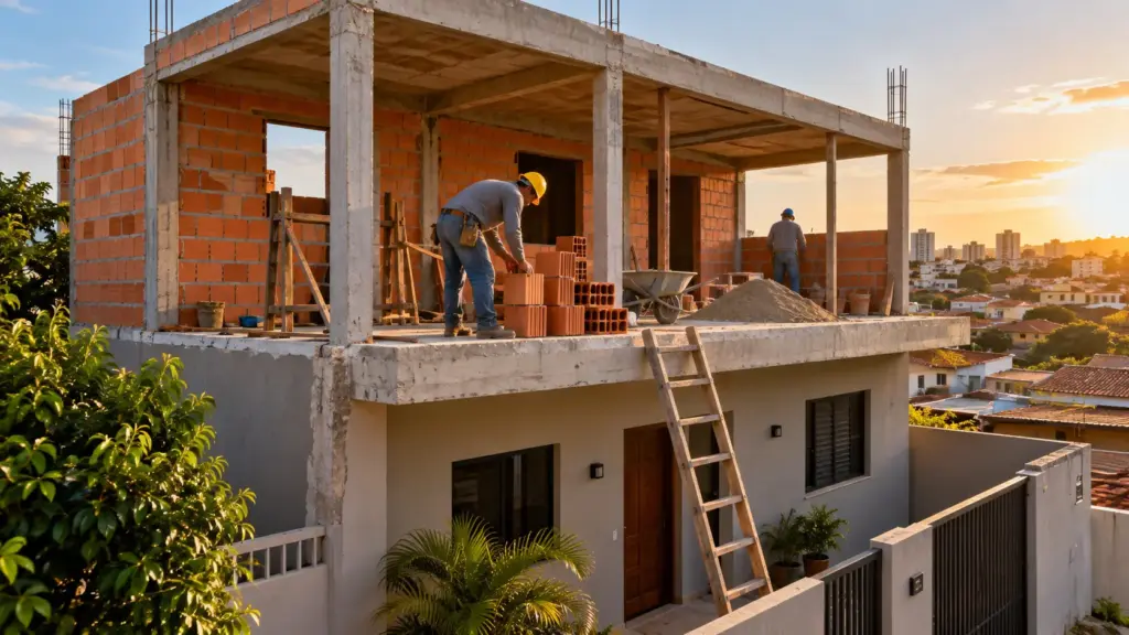 Laje pode virar fonte de renda com um segundo andar para aluguel, mas obra exige planejamento: custos de construção, projeto estrutural e 3 licenças municipais precisam estar resolvidos antes da primeira viga, evitando multas e problemas na regularização