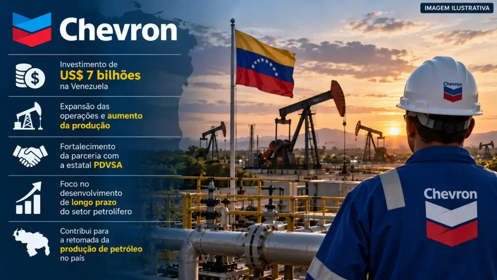 Chevron prepara mais de US$ 7 bilhões para a Venezuela, ganha novas áreas no Orinoco e quer mais que dobrar produção para 600 mil barris de petróleo por dia Chevron prepara mais de US$ 7 bilhões para a Venezuela, ganha novas áreas no Orinoco e quer mais que dobrar produção para 600 mil barris de petróleo por dia