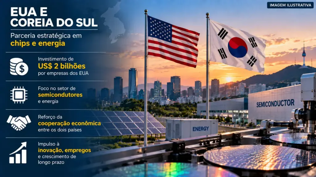 Quatro empresas dos EUA anunciam US$ 2 bilhões na Coreia do Sul, ampliam fábricas de chips e materiais e avançam com complexo eólico offshore de 3,2 GW