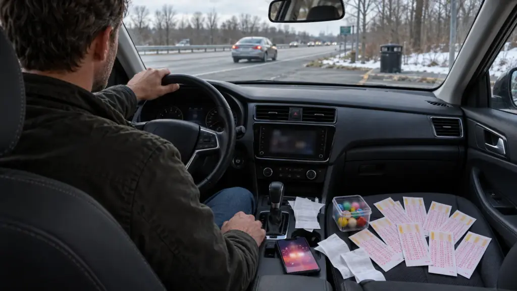 Motorista é fechado na rodovia, memoriza os números da placa do carro, gasta US$ 10 em dez bilhetes de loteria iguais e recebe US$ 500 mil no dia seguinte
