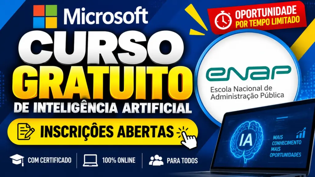 Microsoft oferece curso gratuito de Inteligência Artificial pela internet, com certificado e acesso online, criando uma oportunidade para quem deseja aprender IA, produtividade e novas ferramentas digitais sem pagar pela formação e ampliar o currículo profissional em 2026 Microsoft oferece curso gratuito de Inteligência Artificial pela internet, com certificado e acesso online, criando uma oportunidade para quem deseja aprender IA, produtividade e novas ferramentas digitais sem pagar pela formação e ampliar o currículo profissional em 2026