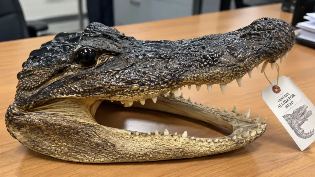 Homem volta de Miami com cabeça de crocodilo seca escondida na mala, é barrado no aeroporto de Turim e pode pagar multa de até € 200 mil na Itália