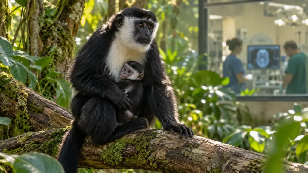 Macaca ameaçada passou anos com problema misterioso no pé, chegou à cirurgia sob risco de amputação e meses depois deu à luz uma filhote importante para espécie com menos de 2 mil na natureza