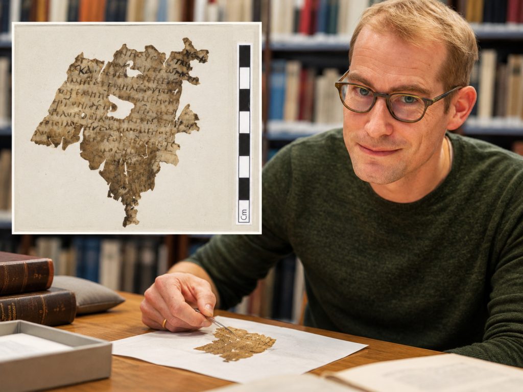 Pesquisador encontra fragmento com versos do Livro 12 da Odisseia de 1.700 anos, datado de cerca de 300 d.C., do tamanho de um cartão com 6,6 por 7,7 cm, que ficou décadas catalogado como texto comum do século VII
