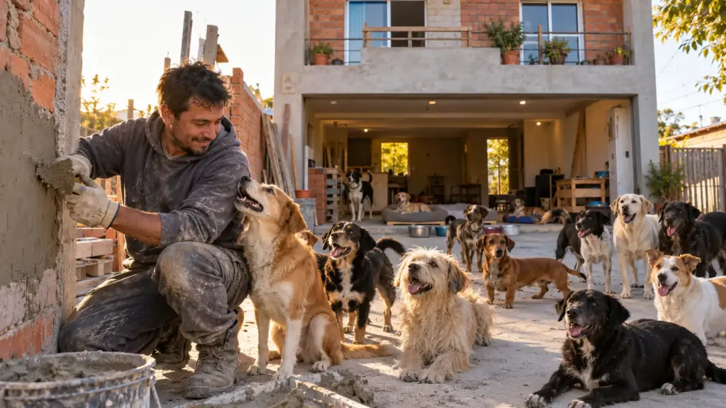 Repositor trabalhava oito horas no supermercado, após o serviço construía por mais oito horas, aprendeu alvenaria pela internet e ergueu casa de dois andares para viver com 13 animais resgatados